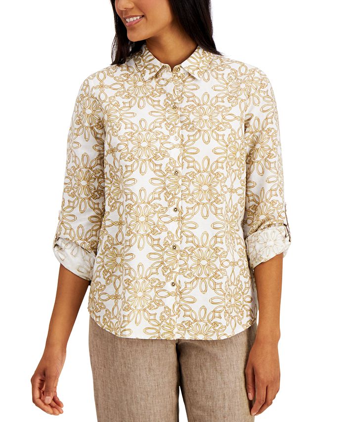 Charter Club Printed Roll-Tab Blouse, Created for Macy's - Macy's