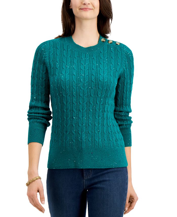 Charter Club Petite Donegal Cable-Knit Sweater, Created for Macy's - Macy's