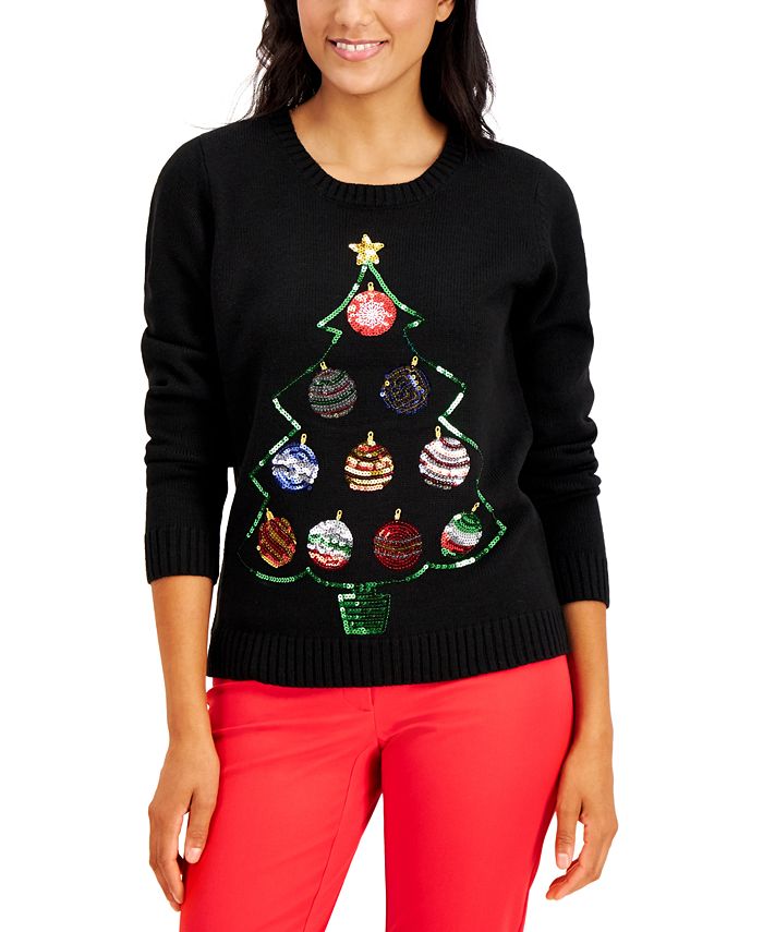 Karen Scott Petite Ornament Christmas Tree Pullover Sweater, Created ...