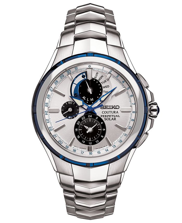 Seiko Men's Solar Coutura Chronograph Stainless Steel Bracelet Watch 44mm &  Reviews - All Watches - Jewelry & Watches - Macy's
