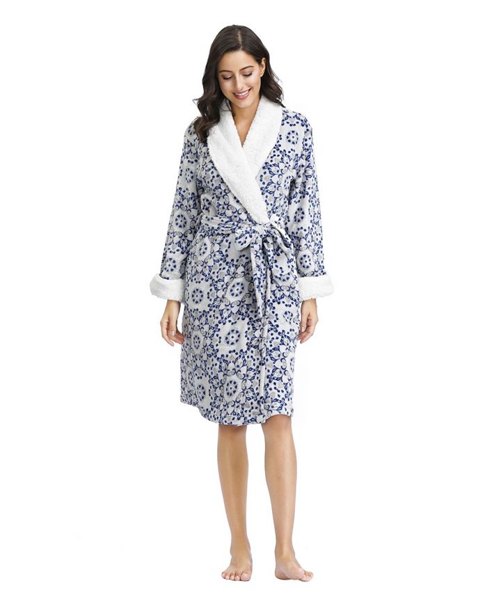INK+IVY Women's Plush Robe with Sherpa Collar and Cuff 42" HPS Macy's