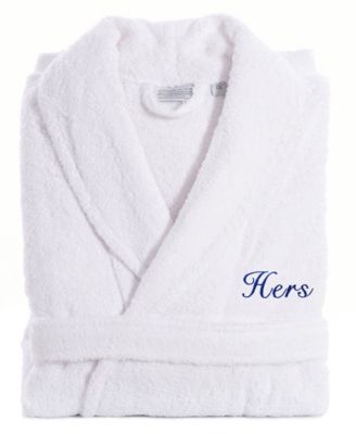 Script Font Turkish Cotton Embroidered Hers Terry Bathrobe