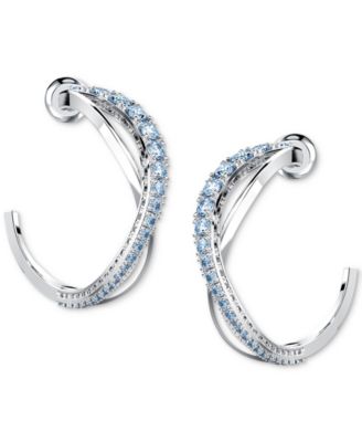 Swarovski - Silver-Tone Small Crystal Intertwined Open Hoop Earrings, 1"