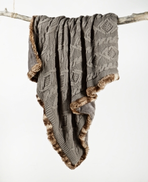 MARTHA STEWART COLLECTION SWEATER KNIT FAUX FUR TRIM THROW, CREATED FOR MACY'S BEDDING