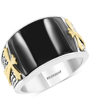 image of Effy Men-s Onyx Cross Ring in Sterling Silver & 18k Gold-Plate