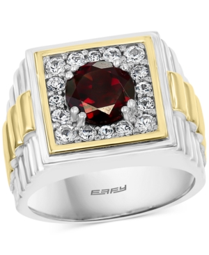 image of Effy Men-s Rhodolite Garnet Ring (2-1/4 ct. t.w.) & White Sapphire (3/4 ct. t.w.) in Sterling Silver & 18k Gold-Plate