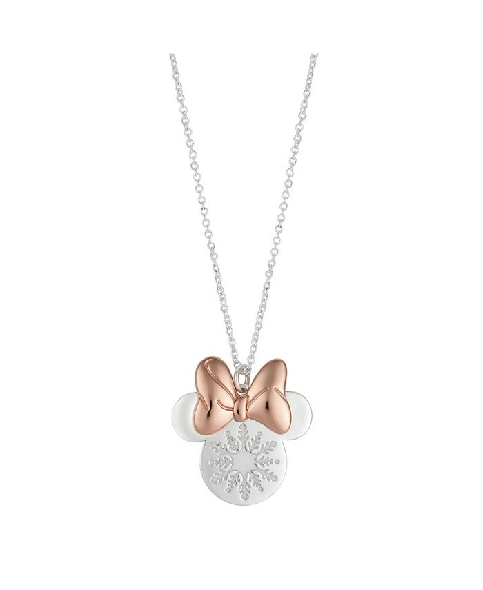 Disney Minnie Two Tone Mouse Snowflake Pendant Necklace in Silver