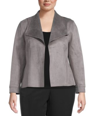 Kasper - Plus Size Scuba Faux-Suede Open-Front Jacket