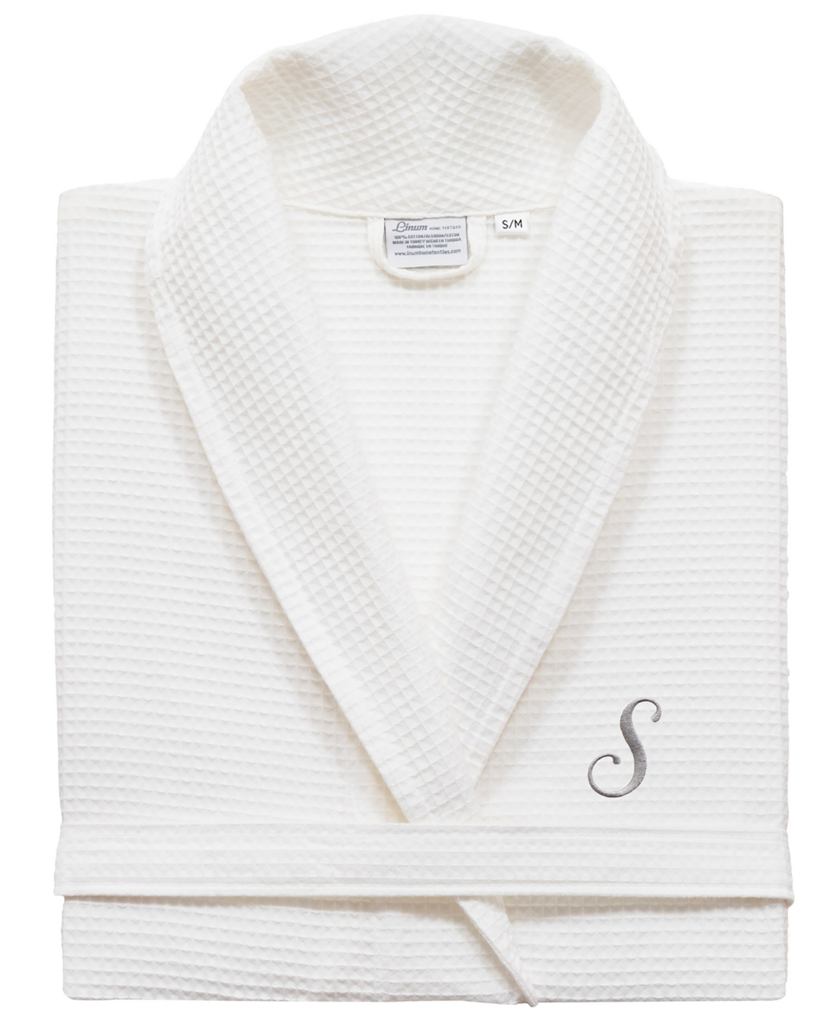 Linum Home Personalized Unisex Grey Embroidered Turkish Cotton Waffle Weave Bathrobe Bedding