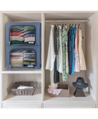 2 Pack Large Foldable Storage Box - Metal Frame, Oxford Fabric, Large Window & Handles - Organization for Bedroom, Linens & Clothes (Beige