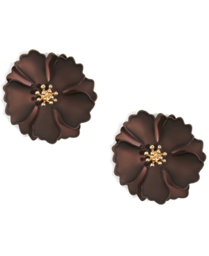 image of Zenzii 18k Gold-Plated Suede-Painted Flower Stud Earrings