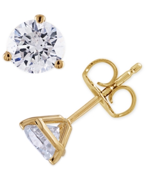 image of Certified Diamond (2 ct. t.w.) Stud Earrings in 14K White or Yellow Gold