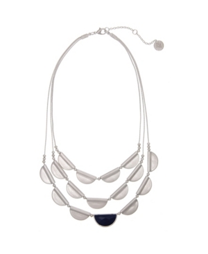 image of The Sak Silver-Tone Castings and Blue Stone Accent 3 Row Necklace