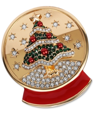 image of Charter Club Gold-Tone Crystal & Imitation Pearl Snow Globe Pin, Created for Macy-s