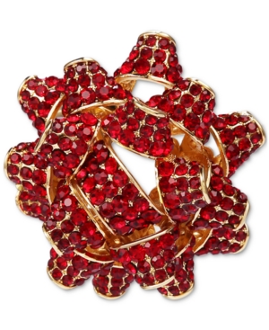 image of Charter Club Gold-Tone Crystal Gift Bow Pin, Created for Macy-s