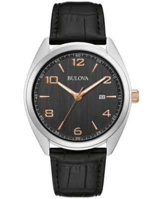 Bulova - Men's Black Leather Strap Watch 42mm