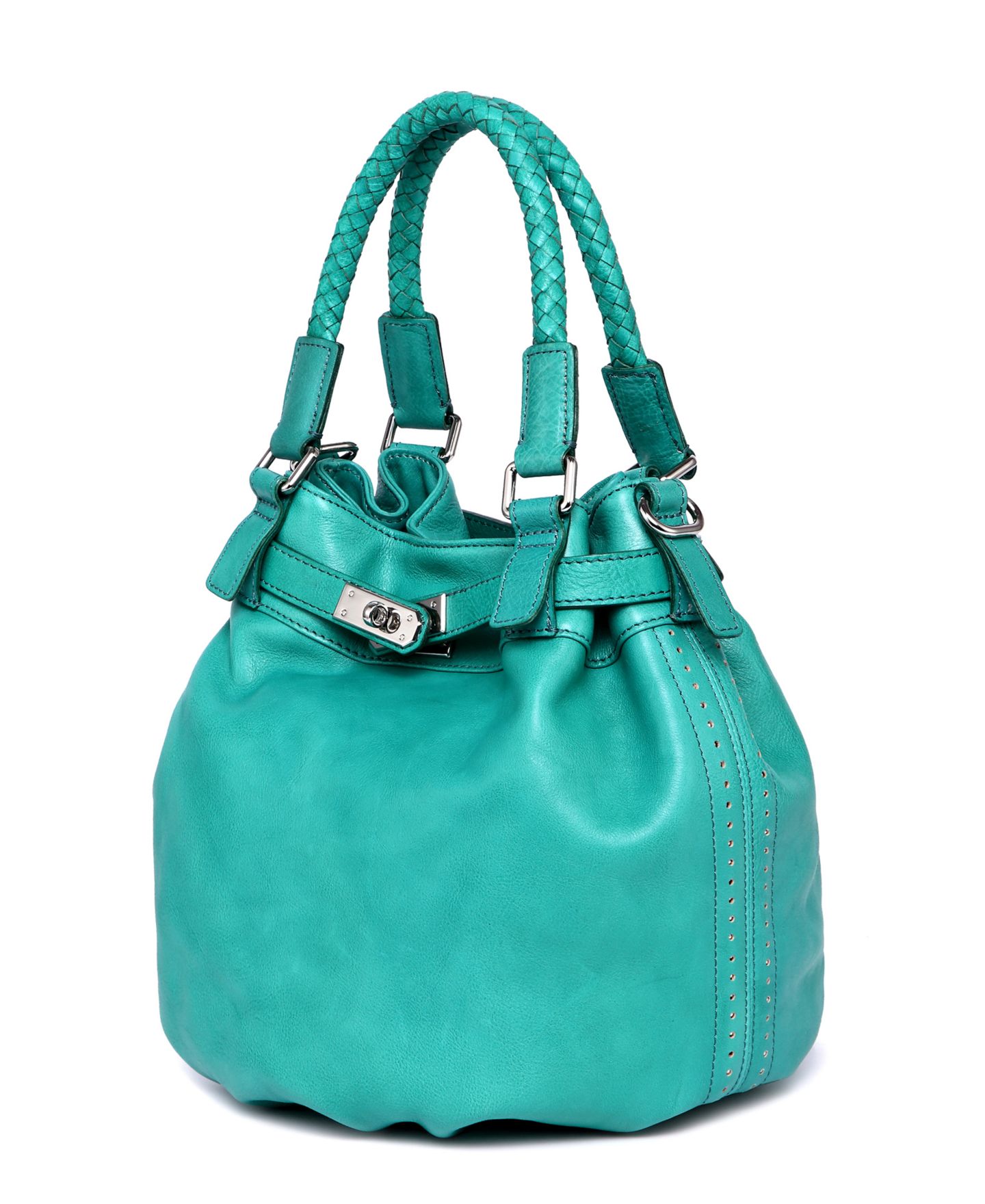 Женская сумка OLD TREND Pumpkin Small Leather Crossbody Bucket, цвет: Аквамариновый — фото 11