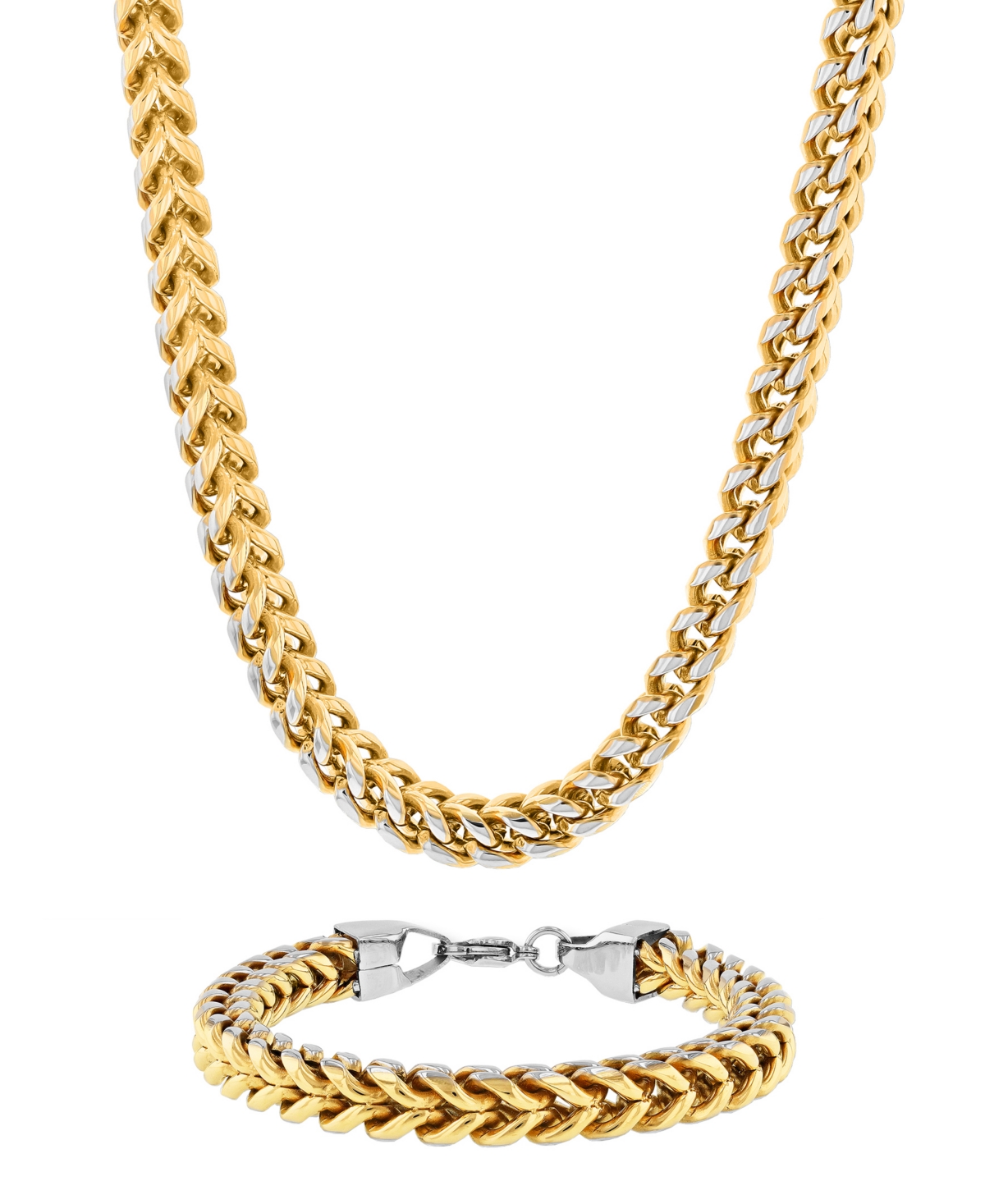 C & c Jewelry Macy's Men's Franco Link Chain Bracelet and Necklace Set in Two-Tone Stainless Steel