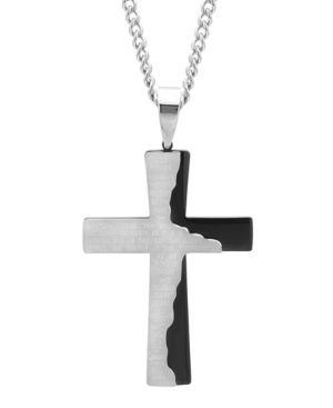 image of Macy-s Men-s The Lord-s Prayer Tablet Cross Pendant Necklace in Two-Tone Stainless Steel