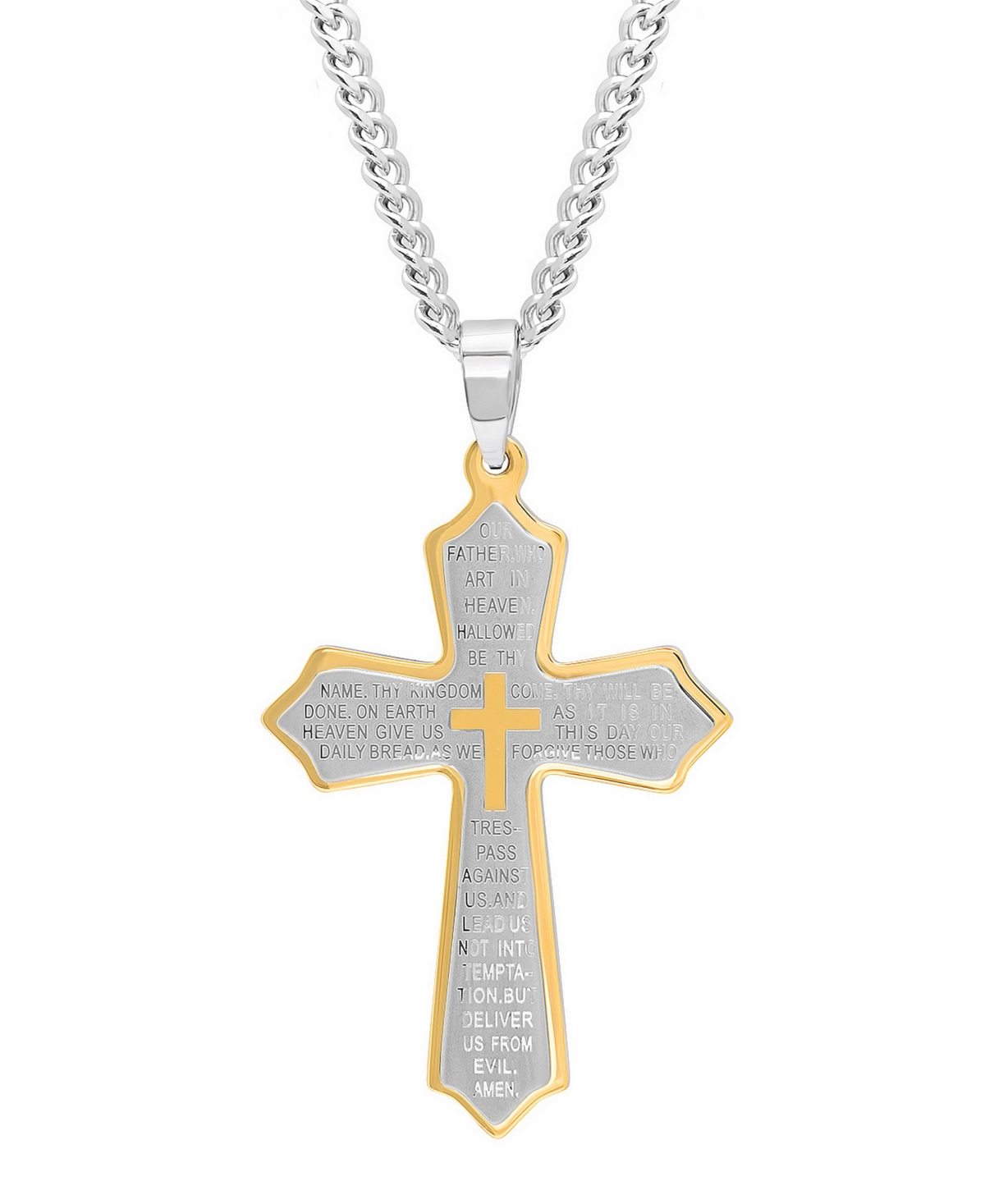 C & c Jewelry Macy's Men's The Lord's Prayer Cross Pendant Necklace in Two-Tone Stainless Steel