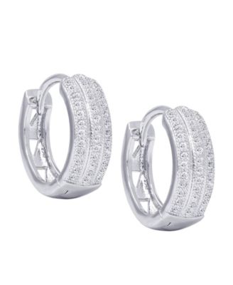 Cubic Zirconia 3-Row Huggie Hoop Earrings