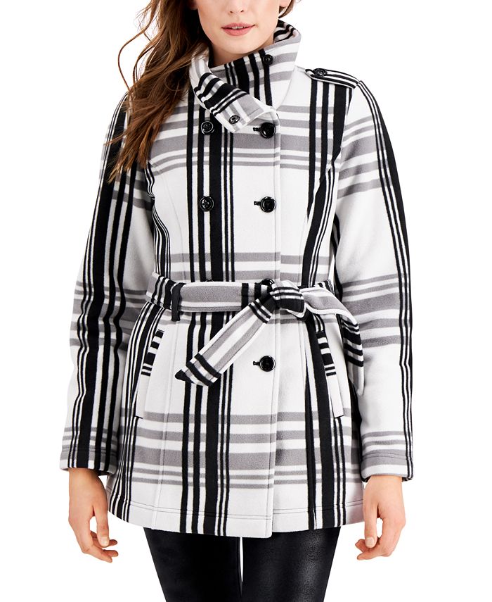 BCX Juniors Plaid Double Breasted Microfleece Belted Coat Macy s