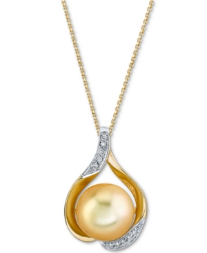 image of Cultured Golden South Sea Pearl (14mm) & Diamond (1/6 ct. t.w.) 18