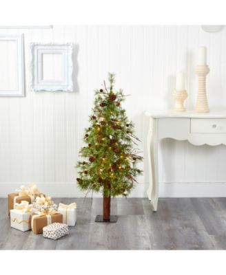 Wyoming Alpine Artificial Christmas Tree with 50 Clear Multifunction LED Lights and Pine Cones On Natural Trunk