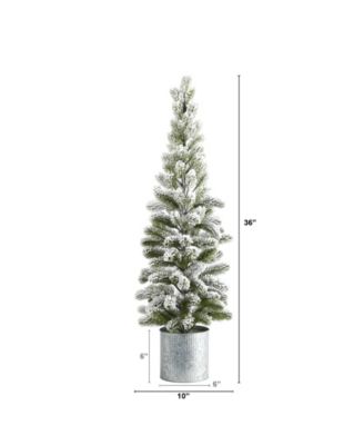 Flocked Christmas Artificial Pine Tree in Tin Planter