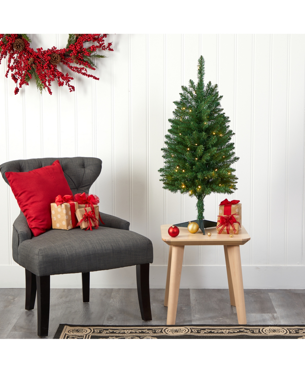 Nearly Natural Slim Mountain Pine Artificial Christmas Tree with Clear Led Lights