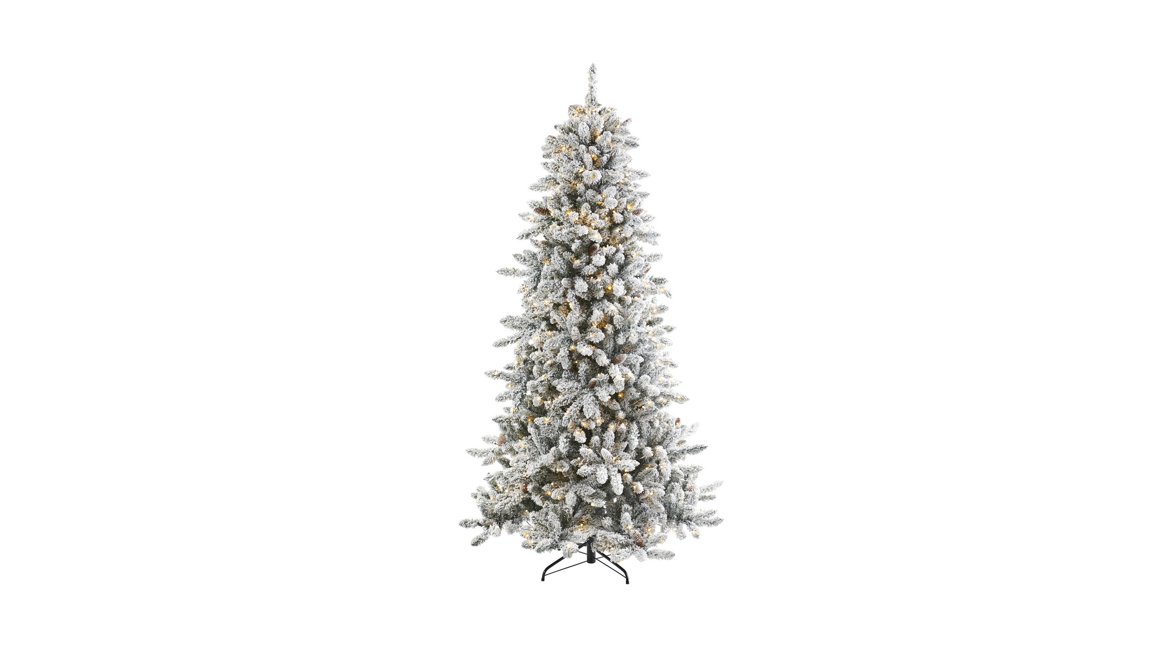 Nearly Natural Flocked Livingston Fir Artificial Christmas Tree with Pine Cones and 500 Clear Warm Led Lights