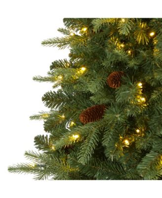 Wellington Spruce "Natural Look" Artificial Christmas Tree with 300 Clear LED Lights and Pine Cones