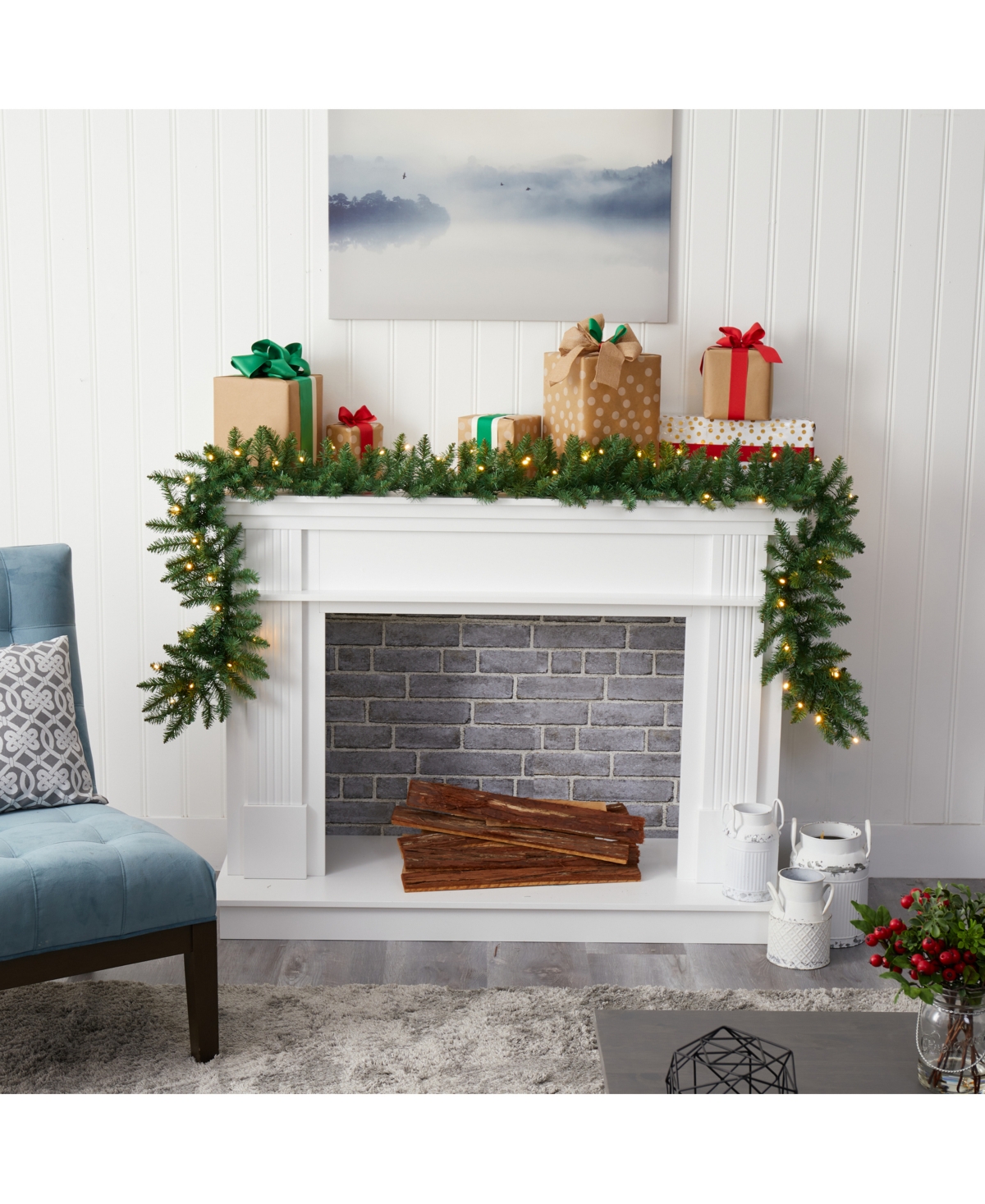 Nearly Natural Christmas Pine Artificial Garland with 50 Warm Led Lights