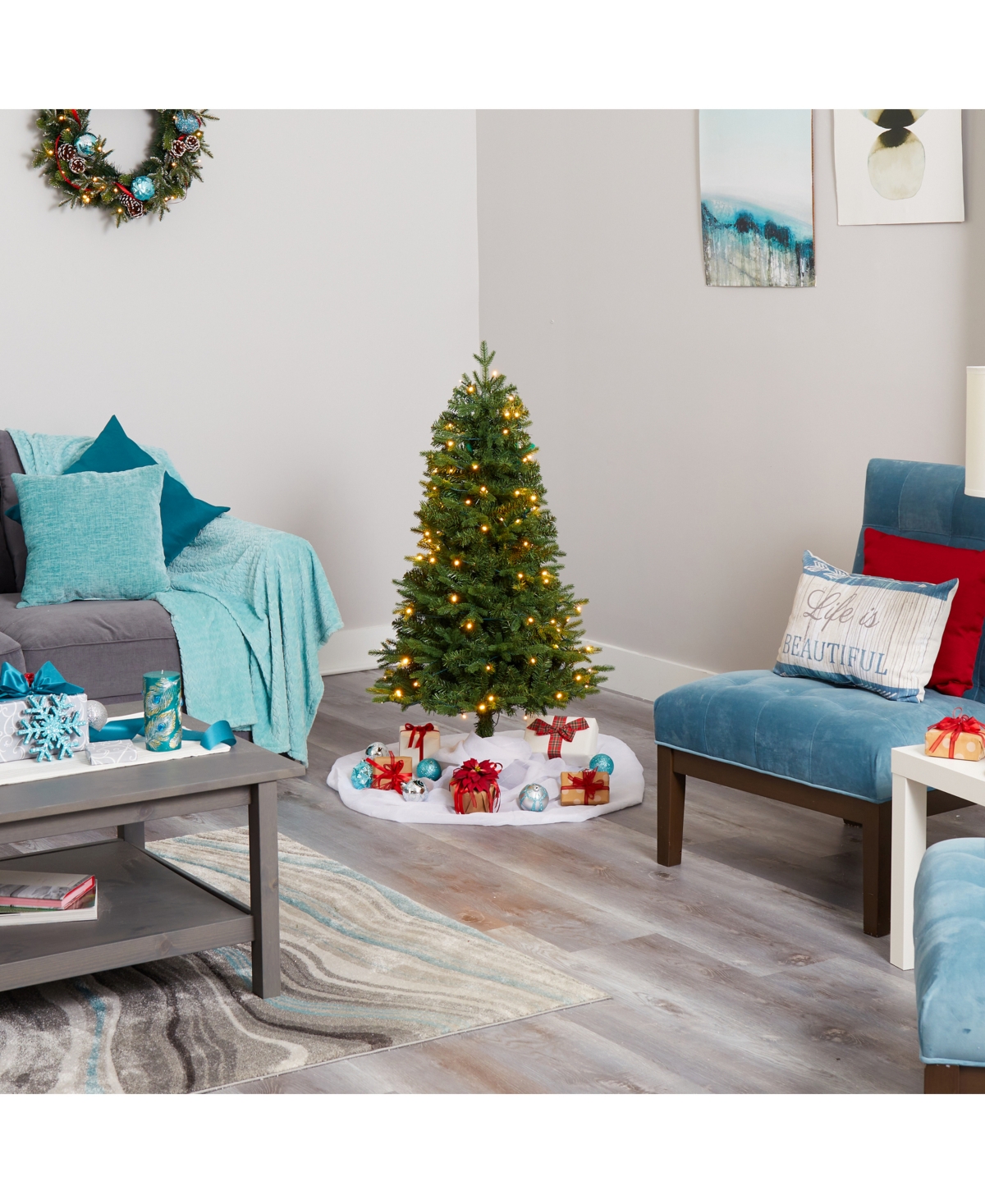 Nearly Natural Vermont Fir Artificial Christmas Tree with 100 Clear Led Lights