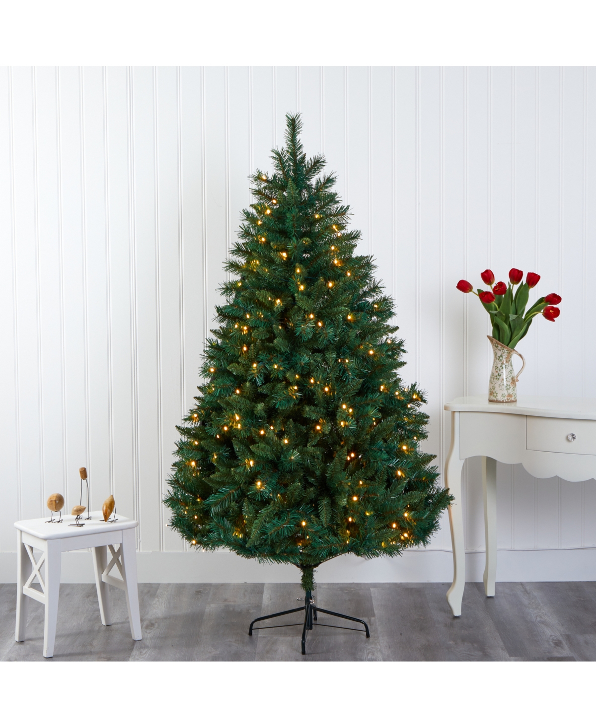 Nearly Natural Rocky Mountain Mixed Pine Artificial Christmas Tree with 300 Led Lights