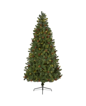 Nearly Natural Rocky Mountain Spruce Artificial Christmas Tree With Pinecones And 400 Clear Led Lights In Green