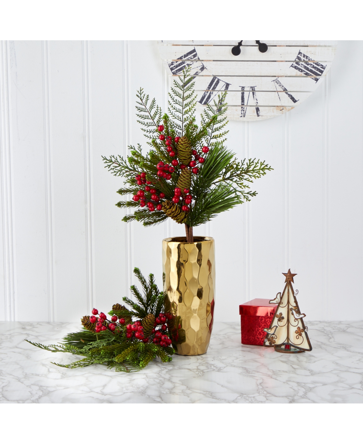 Nearly Natural Mixed Pine, Pinecone and Berry Artificial Plant, Set of 3