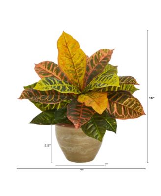 Garden Croton Artificial Plant in Ceramic Planter, Real Touch
