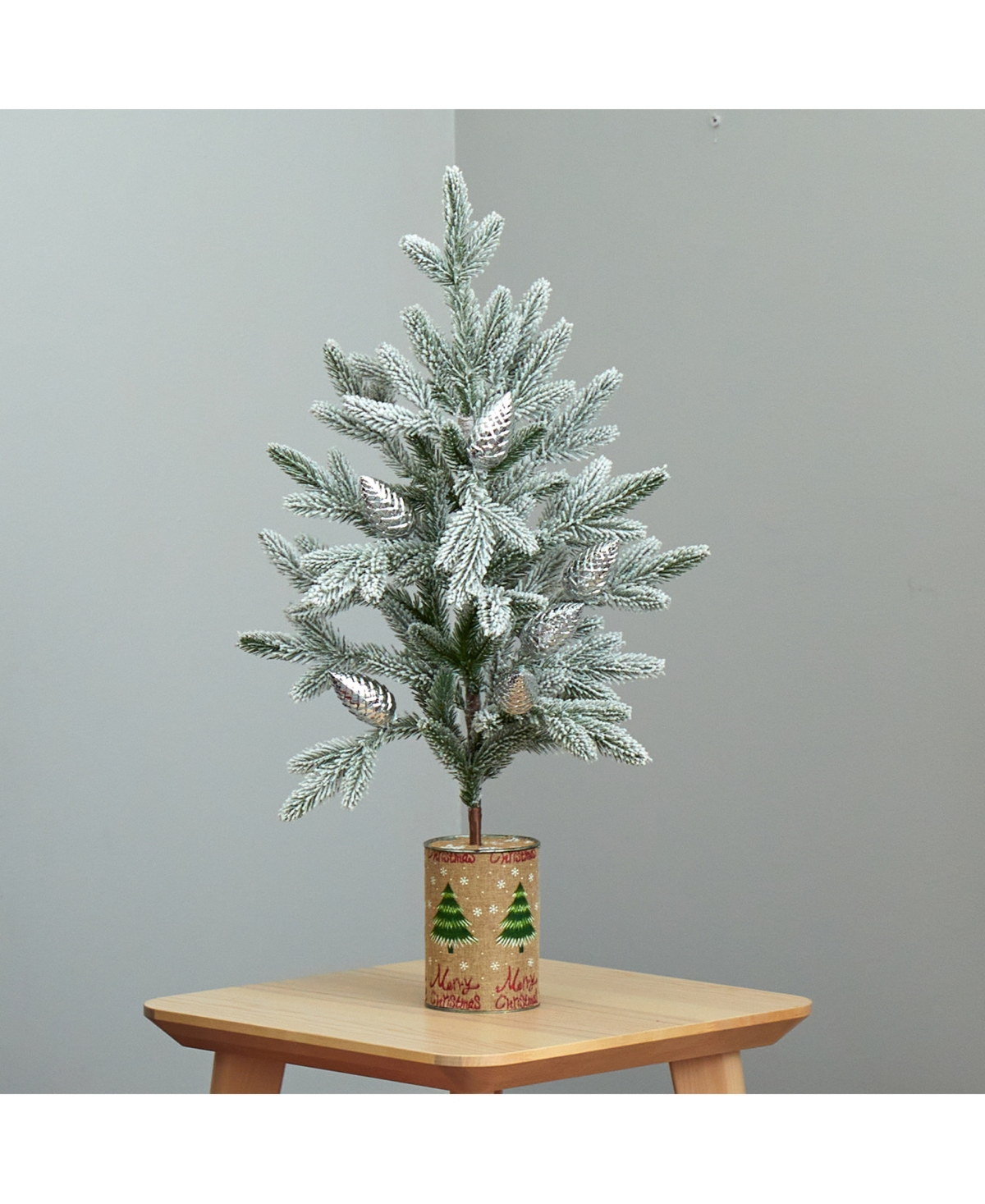 Nearly Natural 28In. Flocked Christmas Artificial Tree in Decorative Planter