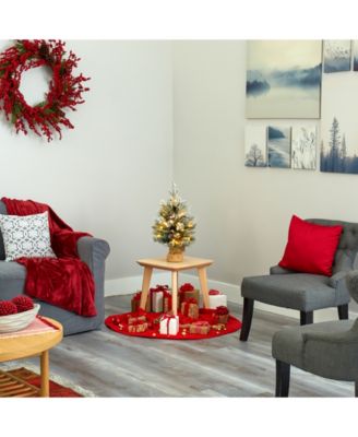 Flocked Artificial Christmas Tree with 30 Clear Lights, 73 Bendable Branches, Pine Cones and Berries