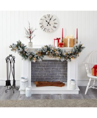 Flocked Mixed Pine Artificial Christmas Garland with 50 LED Lights, Pine Cones and Berries