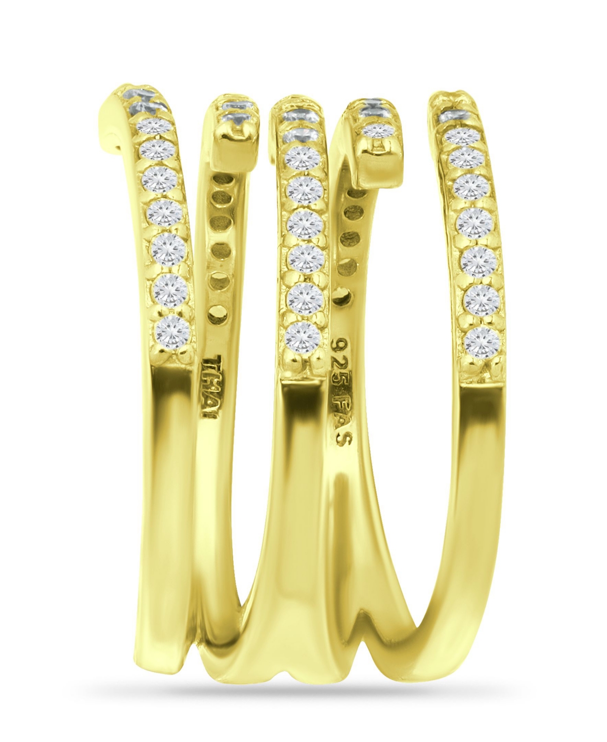 Cubic Zirconia Row Bypass Ring in Silver Plate & 18kPlate - Gold