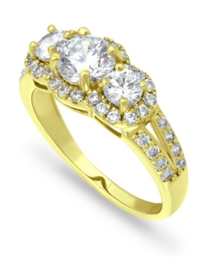 image of Macy-s Cubic Zirconia 3 Stone Oval 18K Gold Plate Ring