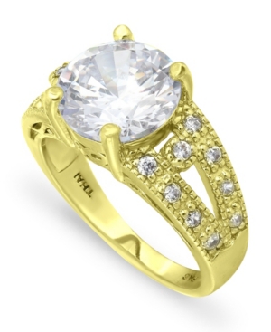 image of Macy-s Cubic Zirconia Round Center Stone 18K Gold Plate Ring