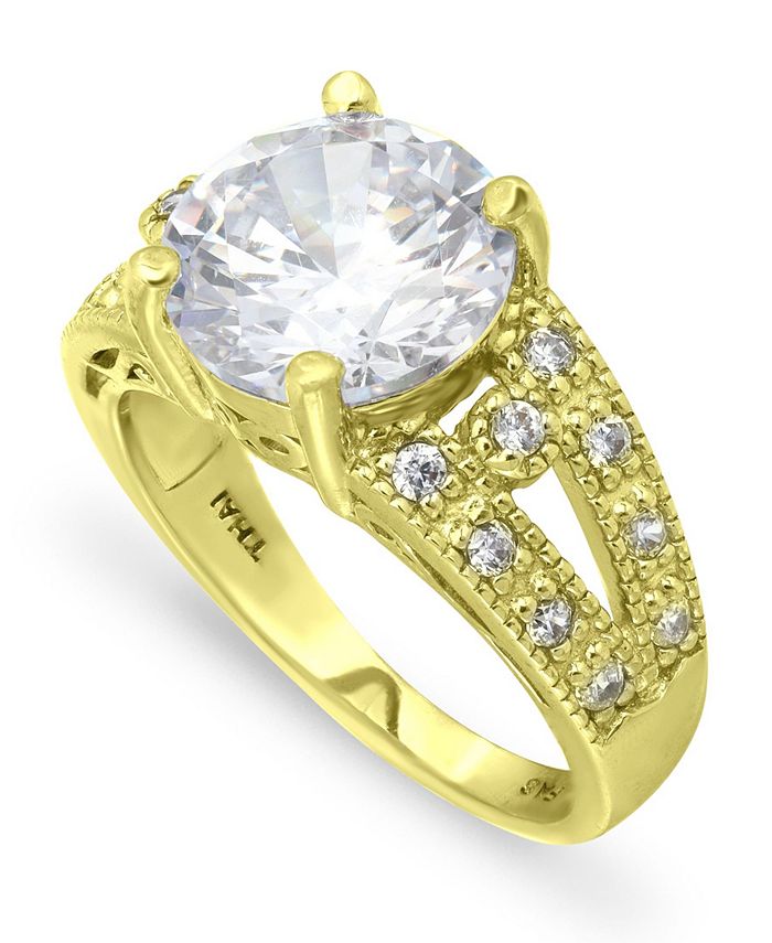 Macy s Cubic Zirconia Round Center Stone 18K Gold Plate Ring Macy s