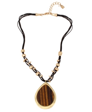 image of Robert Lee Morris Soho Tiger Eye Pendant Leather Necklace
