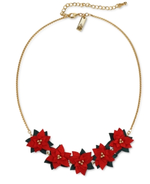 image of Inc Gold-Tone Fabric Poinsettia Statement Necklace, 18
