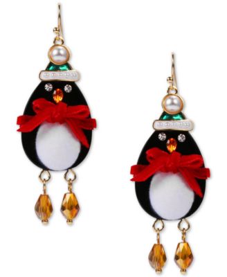 I.N.C. International Concepts - Gold-Tone Crystal & Imitation Pearl Penguin Drop Earrings