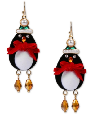 image of Inc Gold-Tone Crystal & Imitation Pearl Penguin Drop Earrings, Created for Macy-s