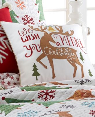 Tinsel Merry Reindeer Embroidered Decorative Pillow, 18" x 18"